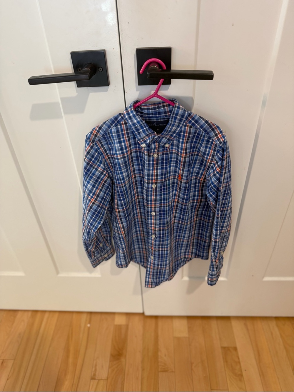 Polo by Ralph Lauren Blue and Orange Plaid Button-Down Shirt Boys Size 6